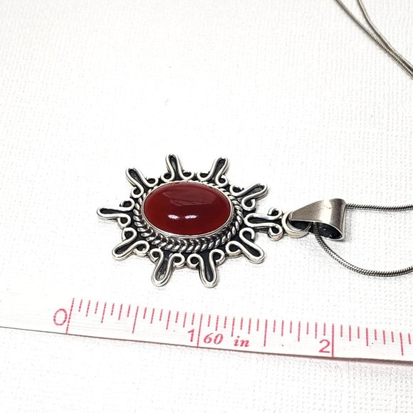 CII Mexico Silver 925 Carnelian Brown Natural Gemstone Large Sunburst Pendant - Picture 7 of 9